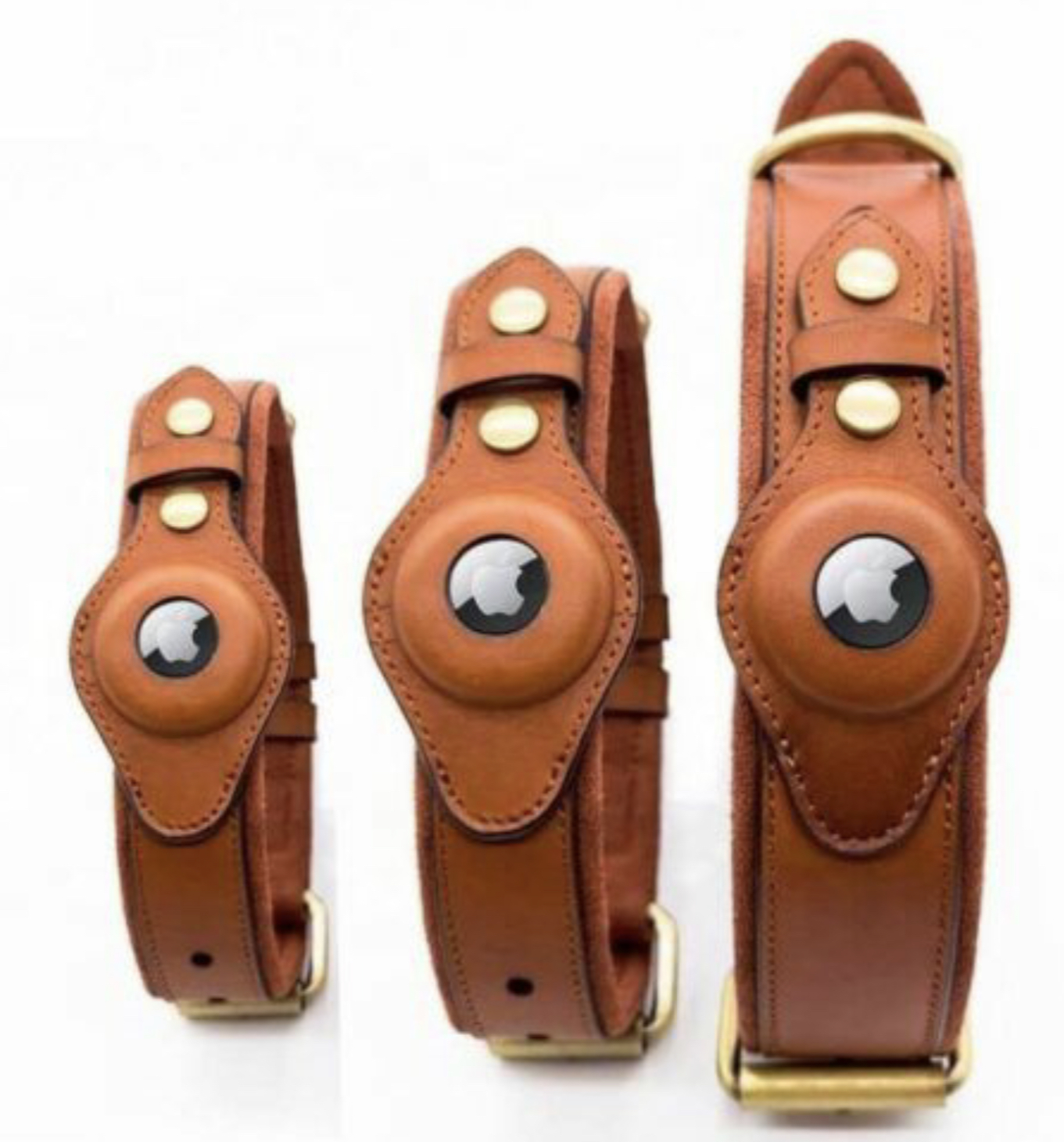 Genuine Leather Dog Collar with air tag holder.