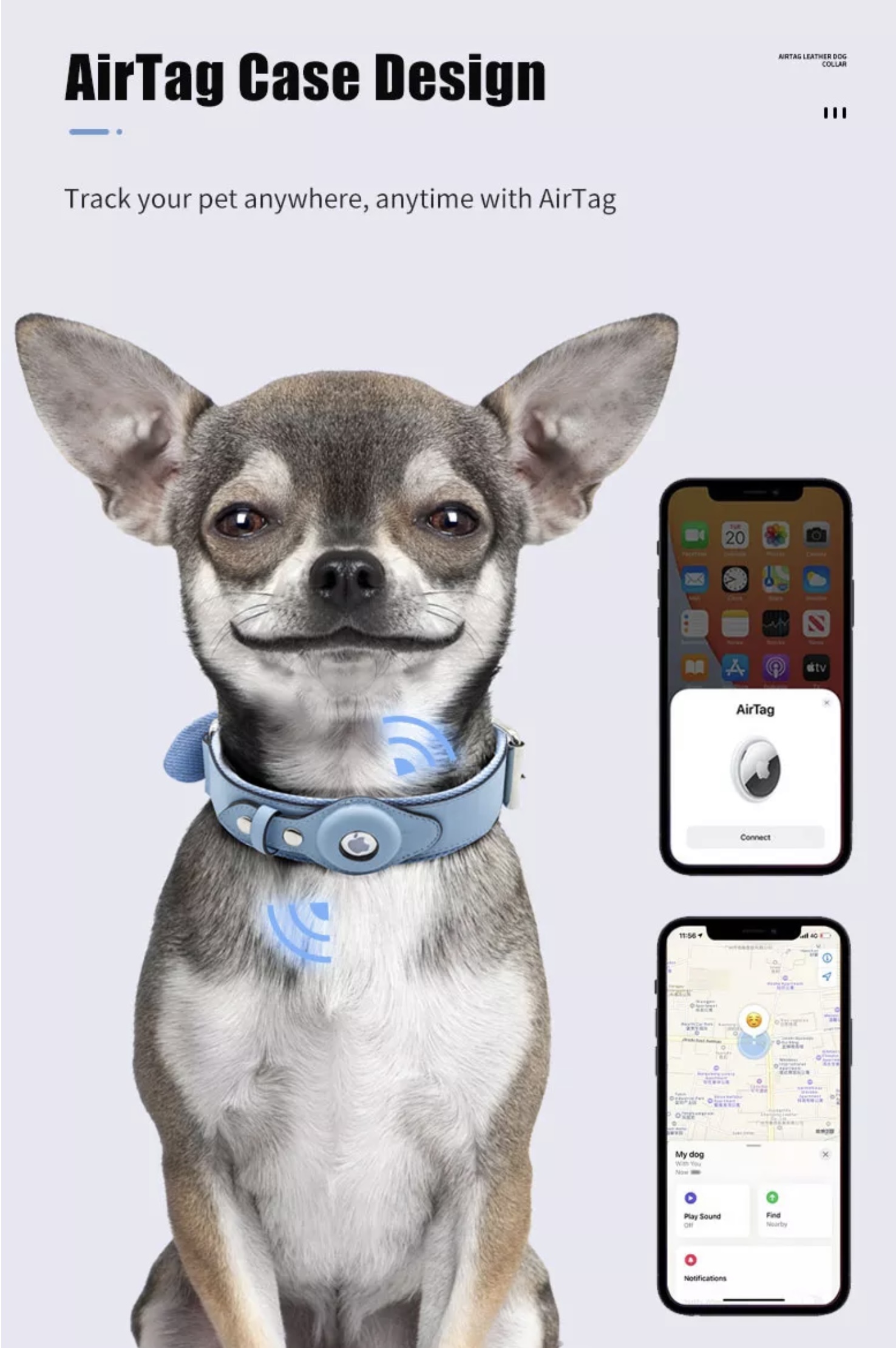 Airtag Dog Collar, Adjustable Air Tag Dog Collar with Durable Quick Snap  Buckle, Imitation Nylon Dog Collar with Waterproof Apple Airtag Holder for
